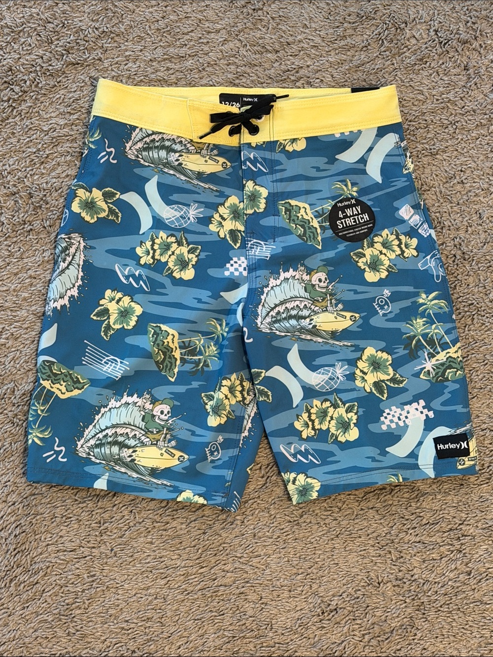 Hurley Boys Blue & Yellow Floral Surf Boardshorts with Surf Graphic